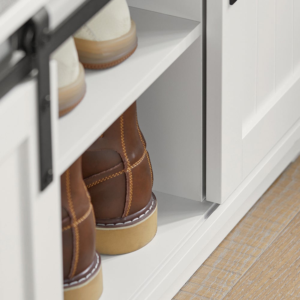 SoBuy Banc à Chaussures avec Coussin, Porte de Grange Coulissante, 8 Paires, Blanc, FSR133-W - 8