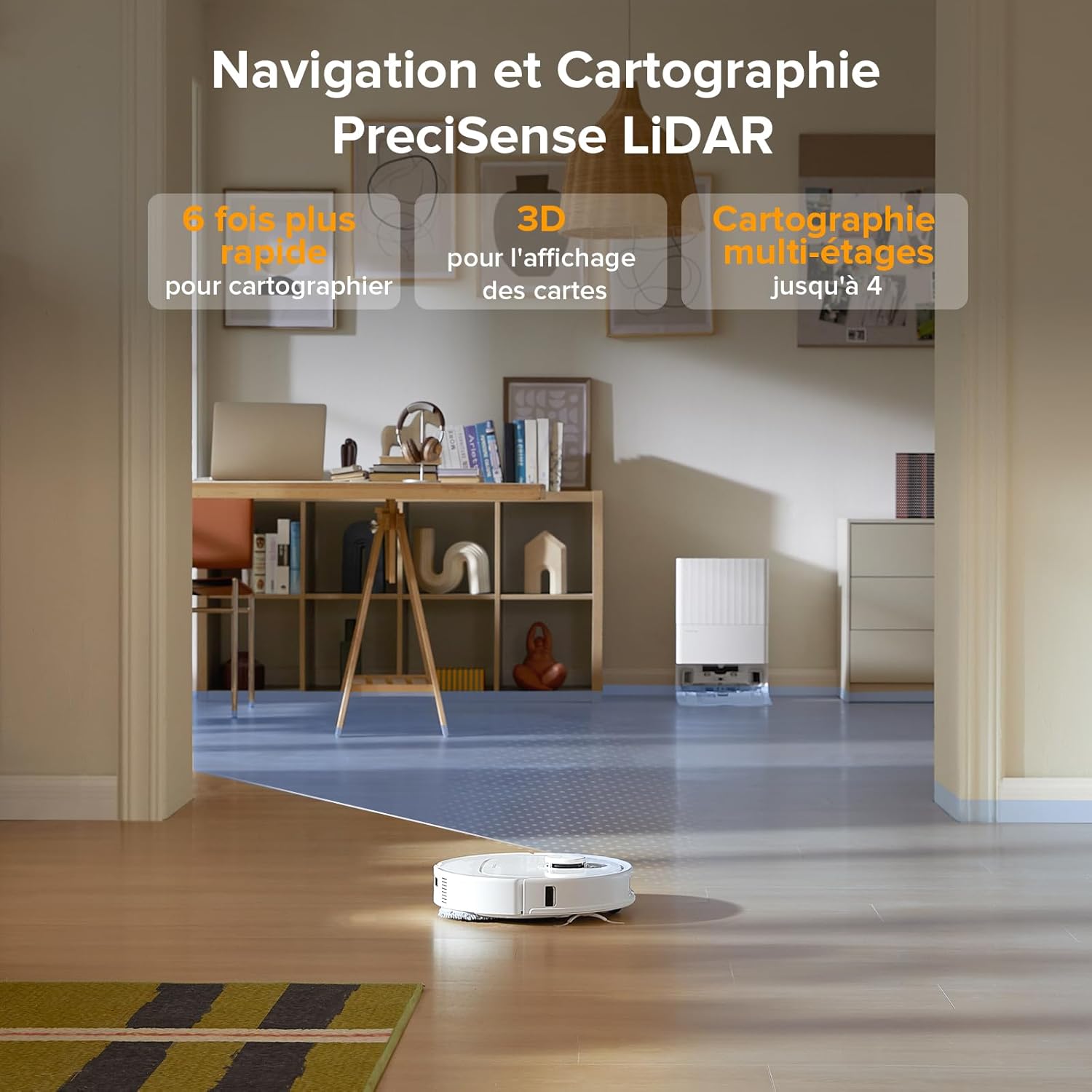 Aspirador robot Roborock QV 35A, HyperForce de 8000 Pa, estação multifunções, elevação de 10 mm, anti-emaranhamento - 7