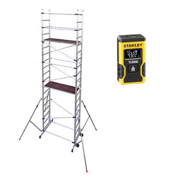 Echafaudage 2 plateaux - Hauteur travail 6.46m + Télémètre laser STANLEY - PN/CLA-LASER