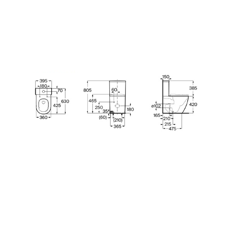 Roca Pack Meridian: sanita completa Rimless Vortex encostada à parede com saída dupla, autoclismo de alimentação inferior e tampa com fecho suave - 5