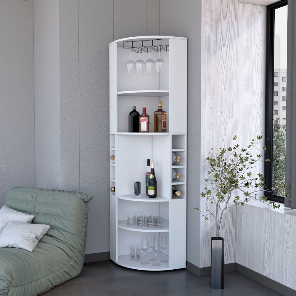 Meuble bar d'angle Oban de 180 cm avec porte-verres et porte-bouteilles ...