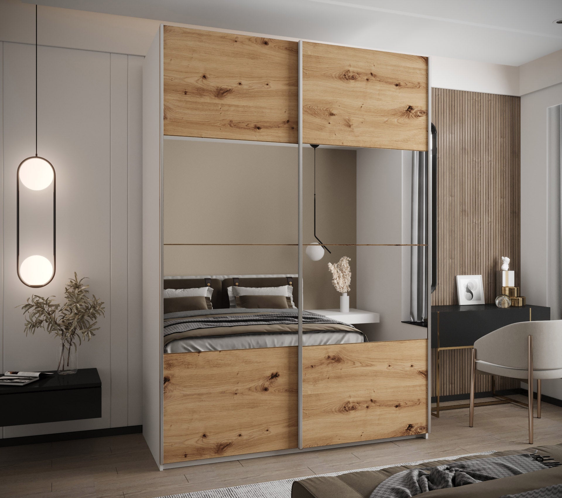 Szafa przesuwna wysoka Lux 4 170 x 64 x 245,5 cm biały + artisan + u. srebrny - Abiks Meble - 2