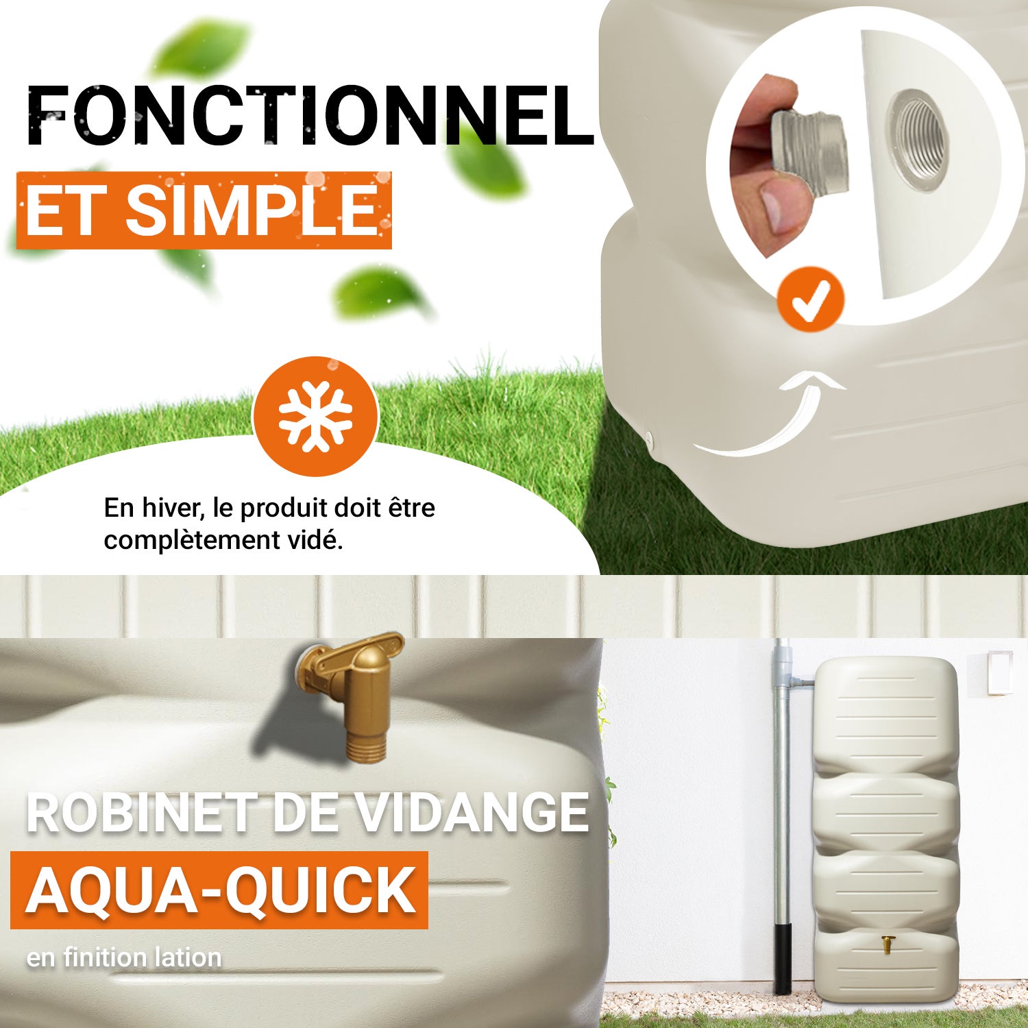 GARANTIA CUBUS Kit 1000 L, sable avec Robinet PE imitation Laiton - 5