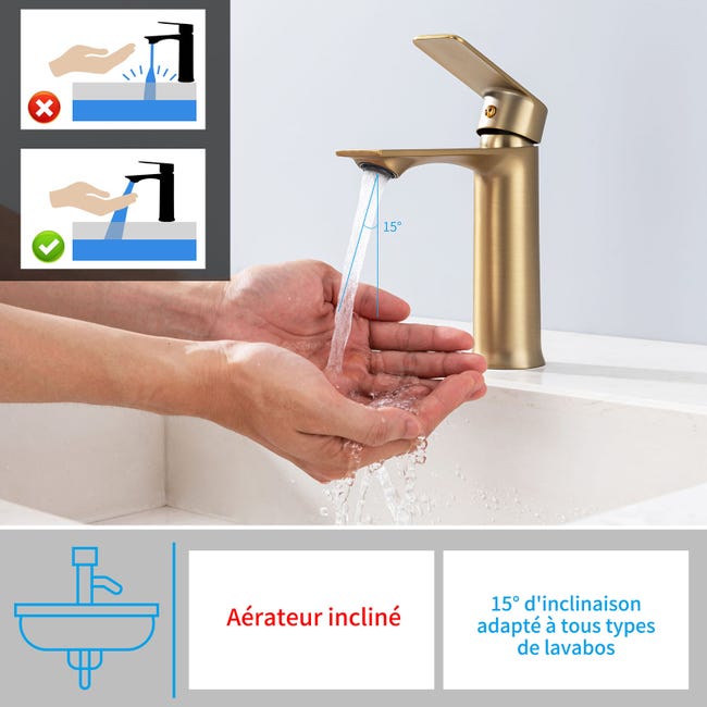 Grifo Dorado para Baño, Mezclador de Lavabo en Latón para
