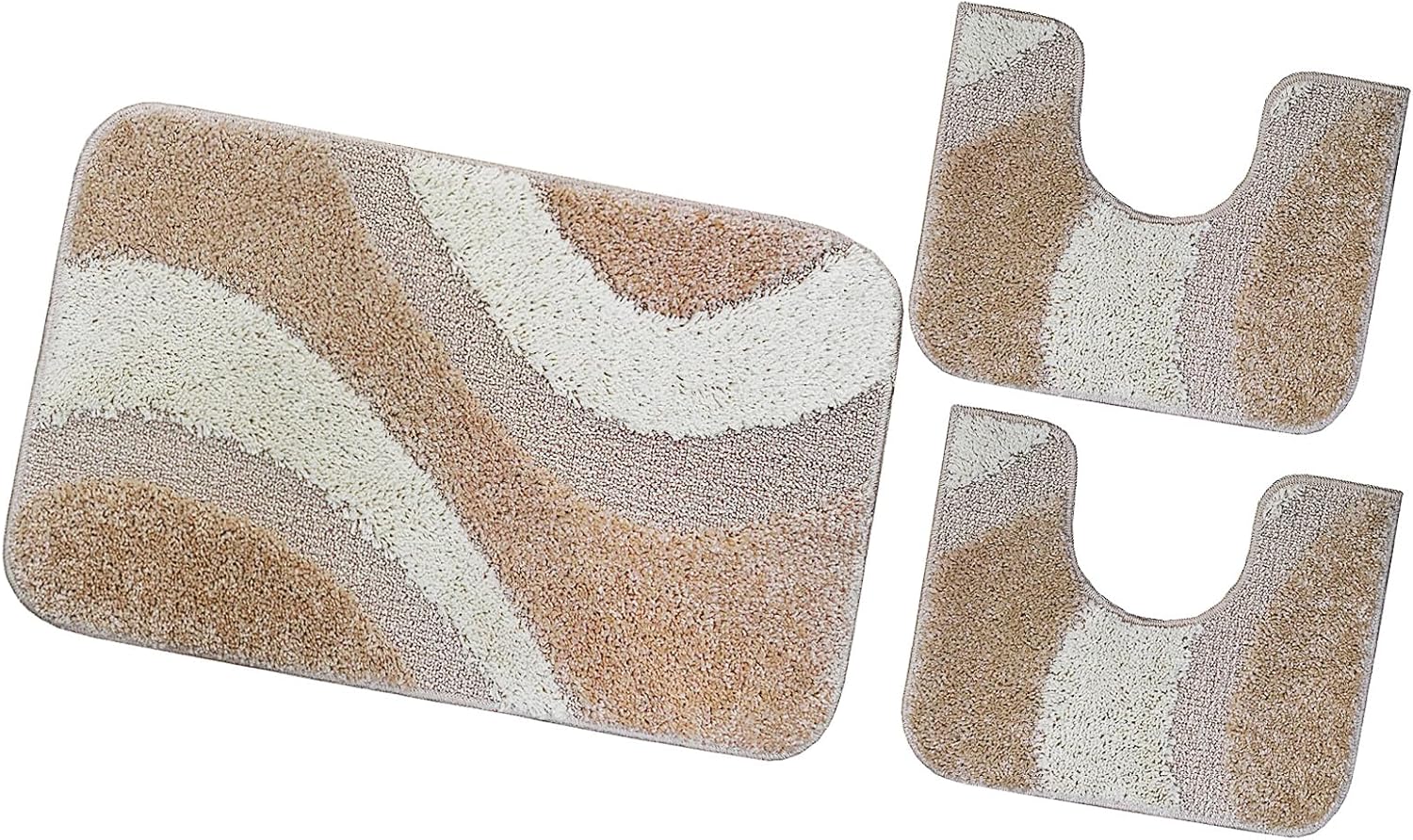 Zestaw 3 Beżowy Dywaników Shaggy 3D łazienkowych Girowater Miękki Chłonny Antypoślizgowy