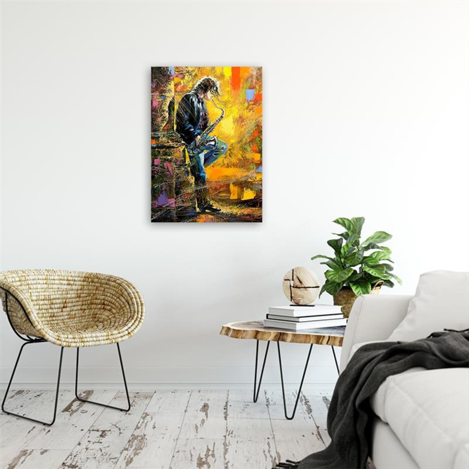 Tableau bois saxophone musicien abstraction - 20 x 30 cm - 4