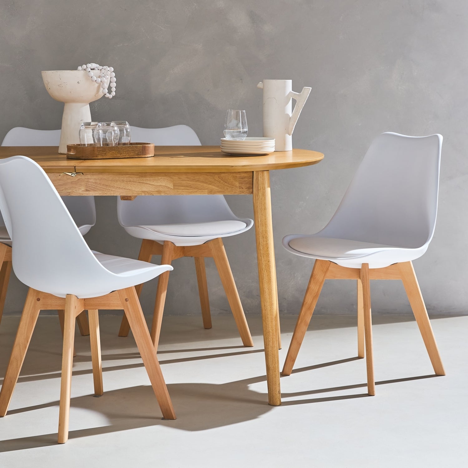 Set di 6 sedie scandinave imbottite, con gambe in legno per sala da pranzo, Bianco - 7