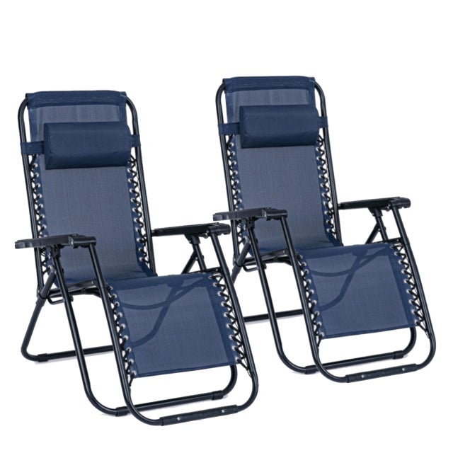 Set de 2 Tumbonas sillas Gravedad Cero reclinables Tumbonas sillas reclinable ajustable butacas plegable con almohada Azul
