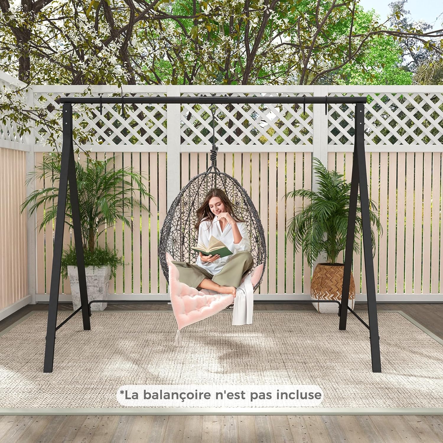 Portique Balançoire Extérieur,Support Balançoire Porche en Métal, Cadre de Balançoire,Capacité 160 kg /120 kg (210x110x175CM,Noir) - 9