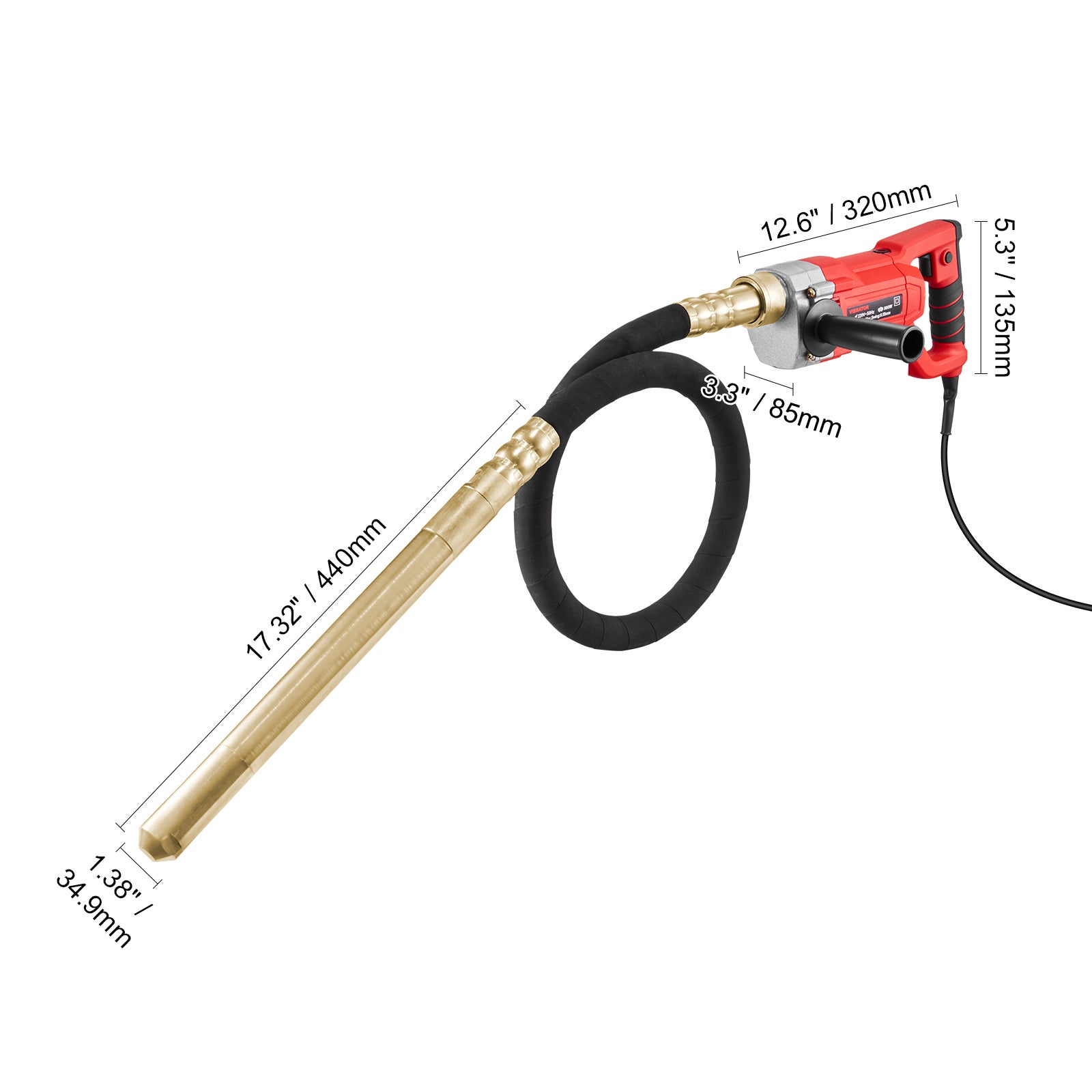 vibrateur à béton portatif SucceBuy 800 W,4000 tr/min,tige de 1,5 m,outil pour éliminer les bulles d'air et mélanger le béton - 2