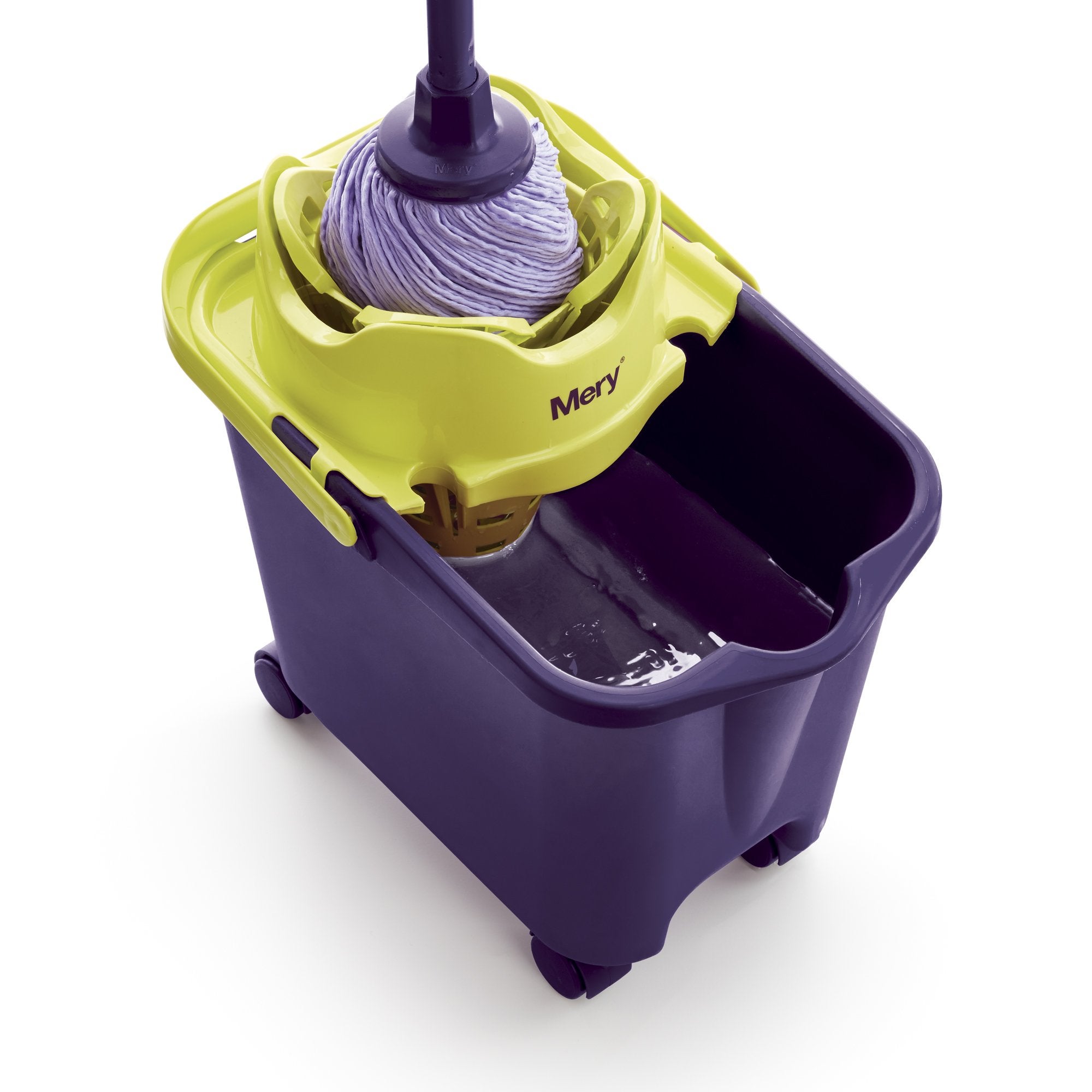 Mery, Set Cubo y Fregona Microfibra, Cubo Escurridor Automático y Ruedas, 14 L, Fregona Absorbente, Morado - 8
