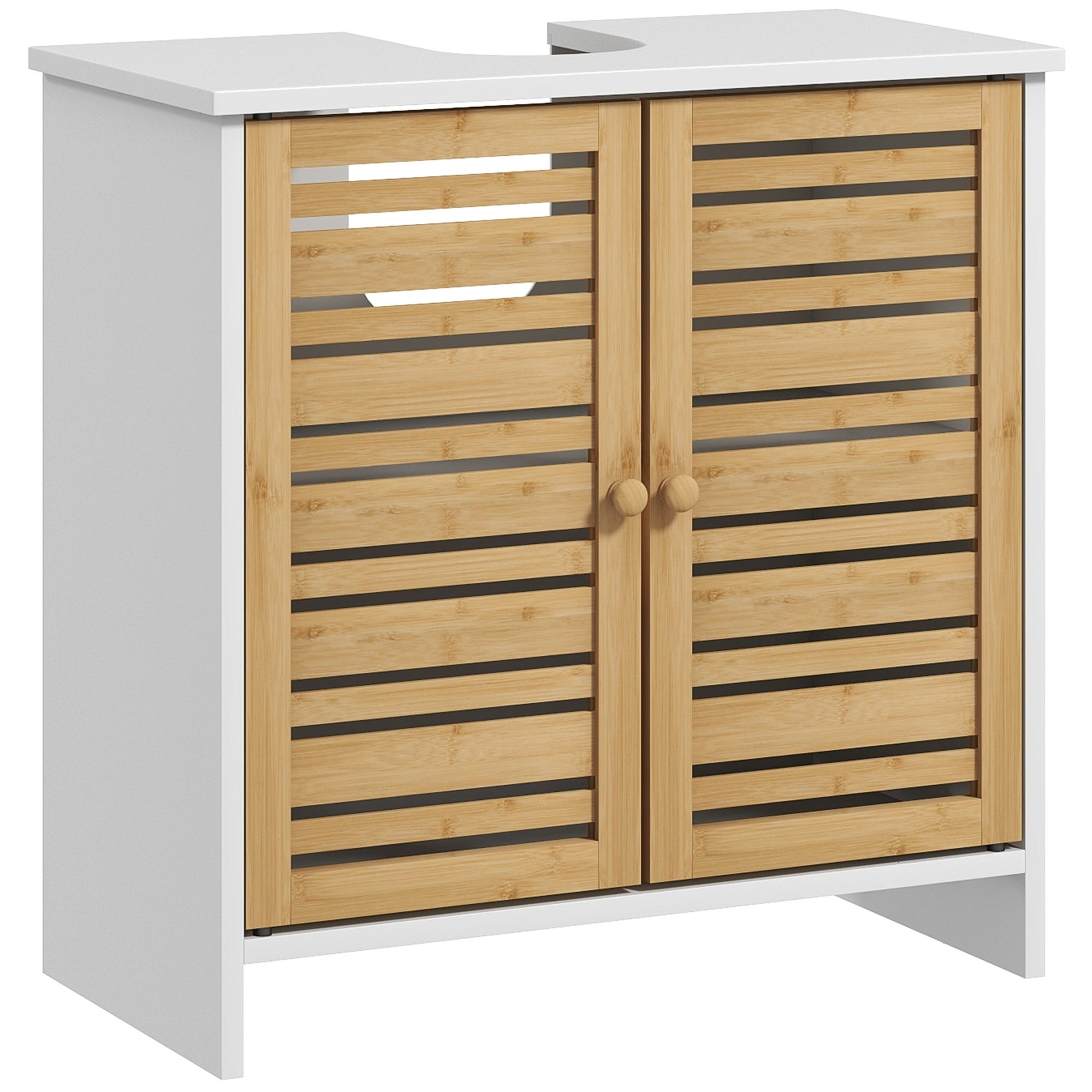 Meuble Sous Vasque HOMCOM 2 Portes Avec étagère Réglable Armoire De Rangement Pour Lavabo 60 X 30 X 70 Cm Mdf Et Bambou 93350118 Meuble Sous Vasque HOMCOM 2 Portes Avec étagère Réglable Armoire De Rangement Pour Lavabo 60 X 30 X 70 Cm Mdf Et Bambou 93350118