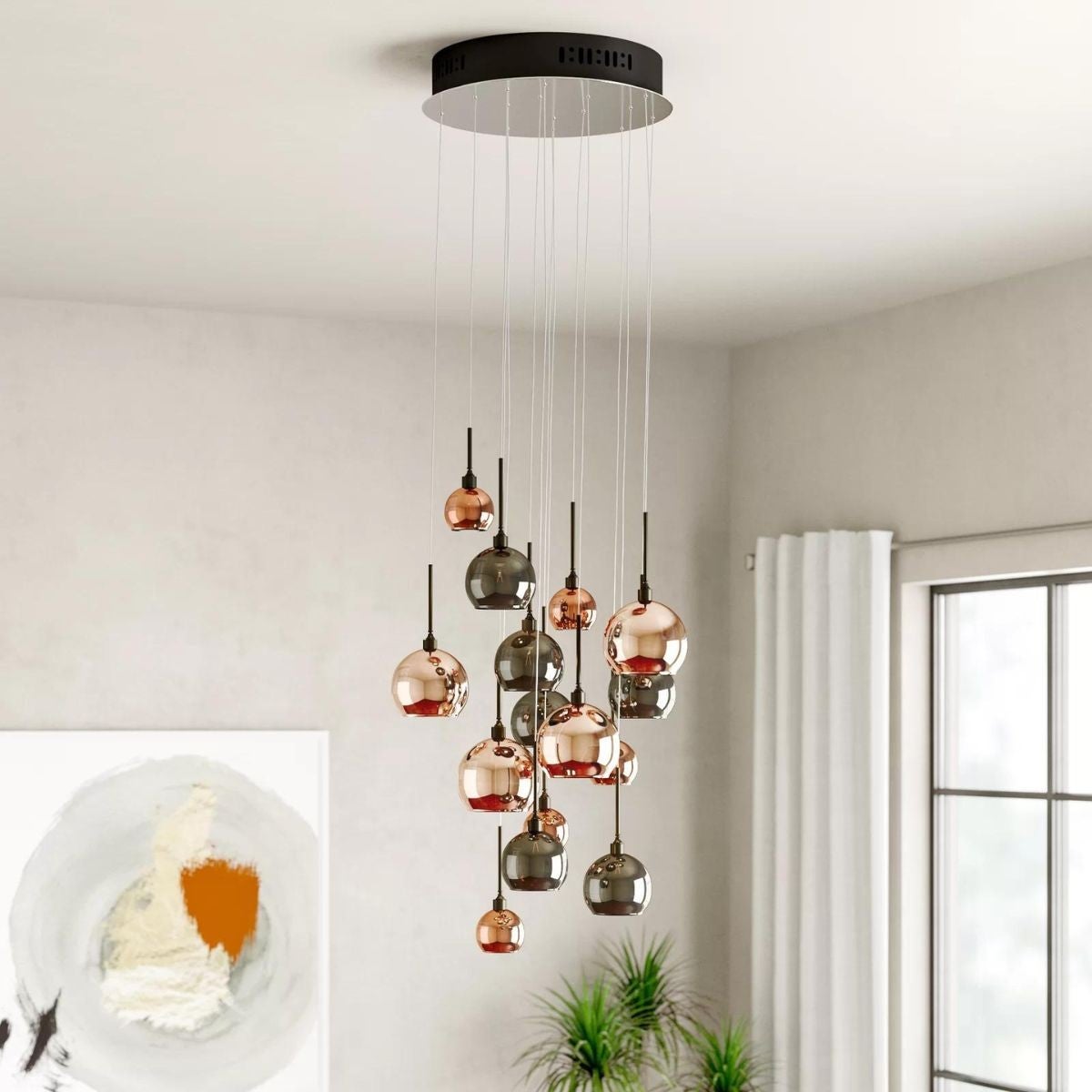 Suspension Aurelia chrome noir poli et multicouleur 15 ampoules - 6