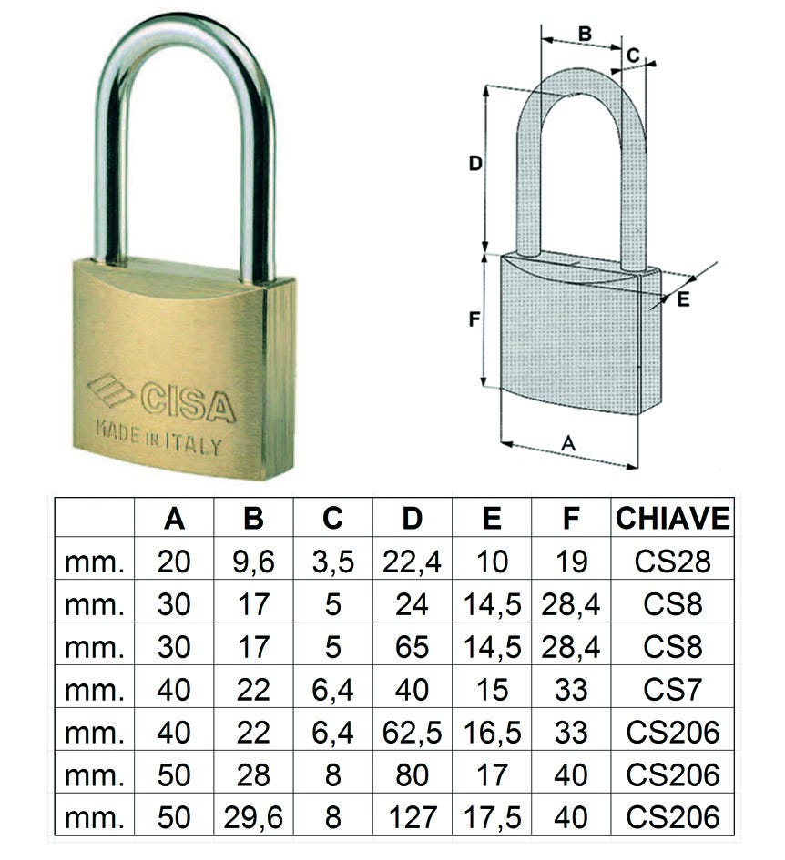 LUCCHETTO ARCO LUNGO LOCKING-LINE POP 20011 CISA