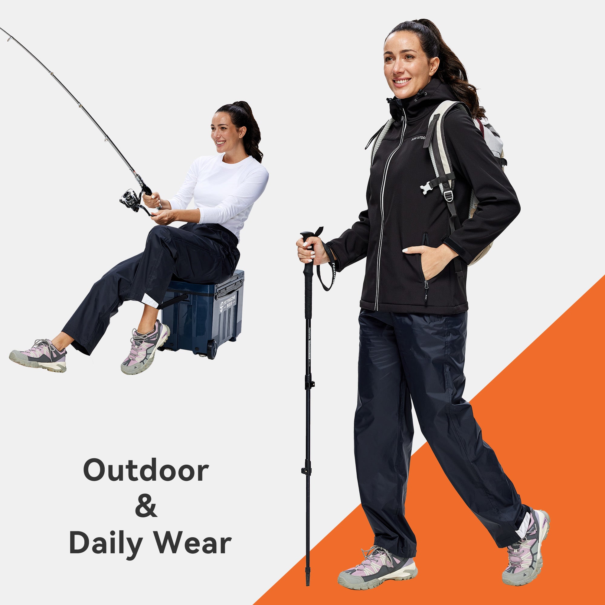 Pantalon de Travail/Pluie Taille 38 Imperméable et Pliable Femme - Léger, Respirant et Coupe-vent, avec Sac de Rangement - Noir M - 7