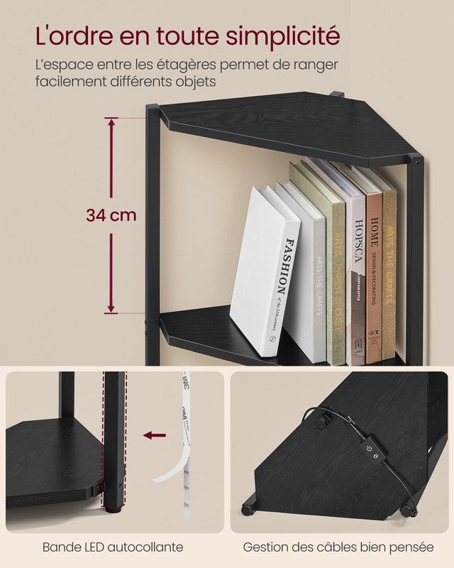 Étagère d'angle à 5 Niveaux, Bibliothèque avec Éclairage LED Réglable, Meuble de Rangement avec Cadre en Acier,pour Salon, Chambre, Noir Boisé - 6
