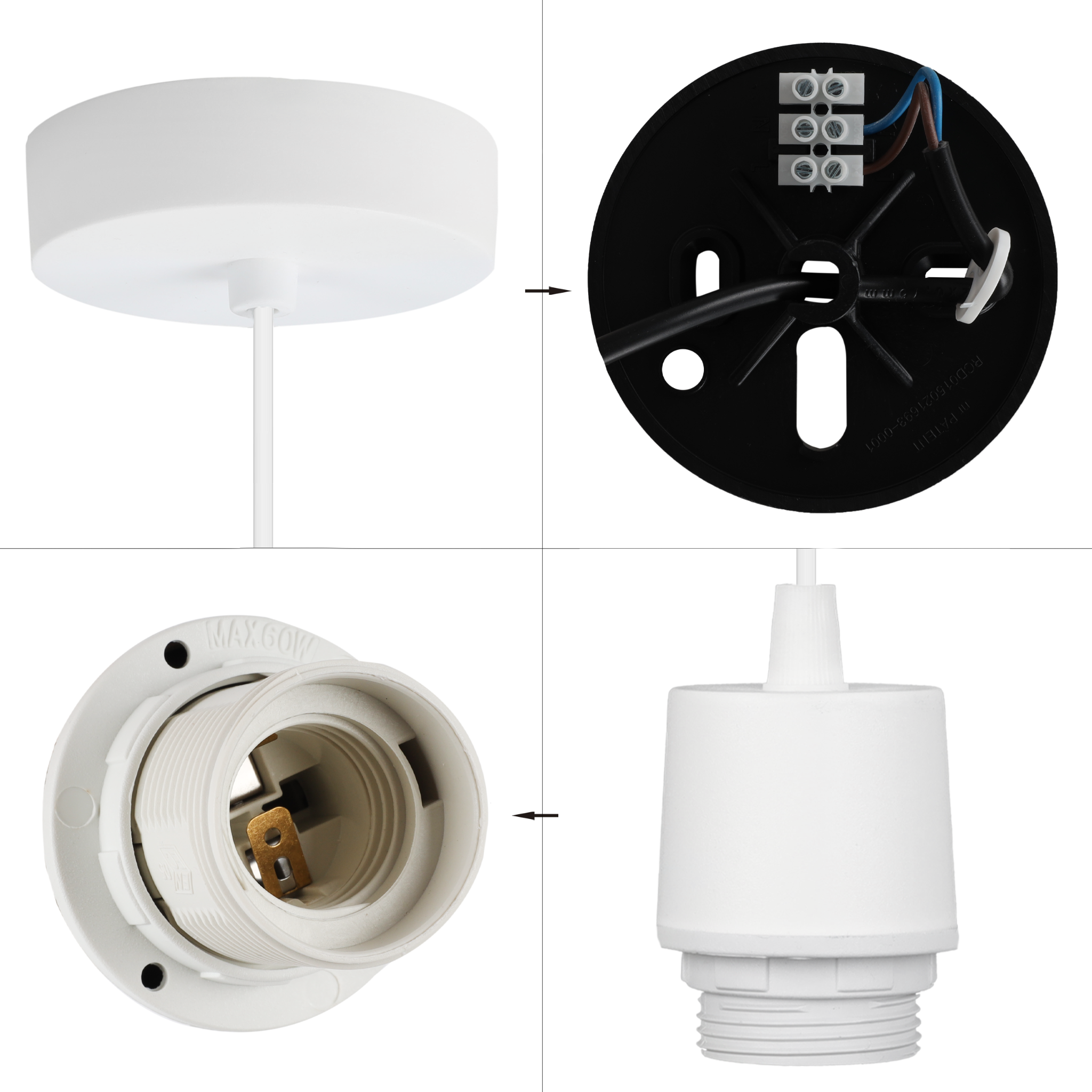 Zawiesie do lampy wiszącej 100cm oprawka kielich E27 biały - 3