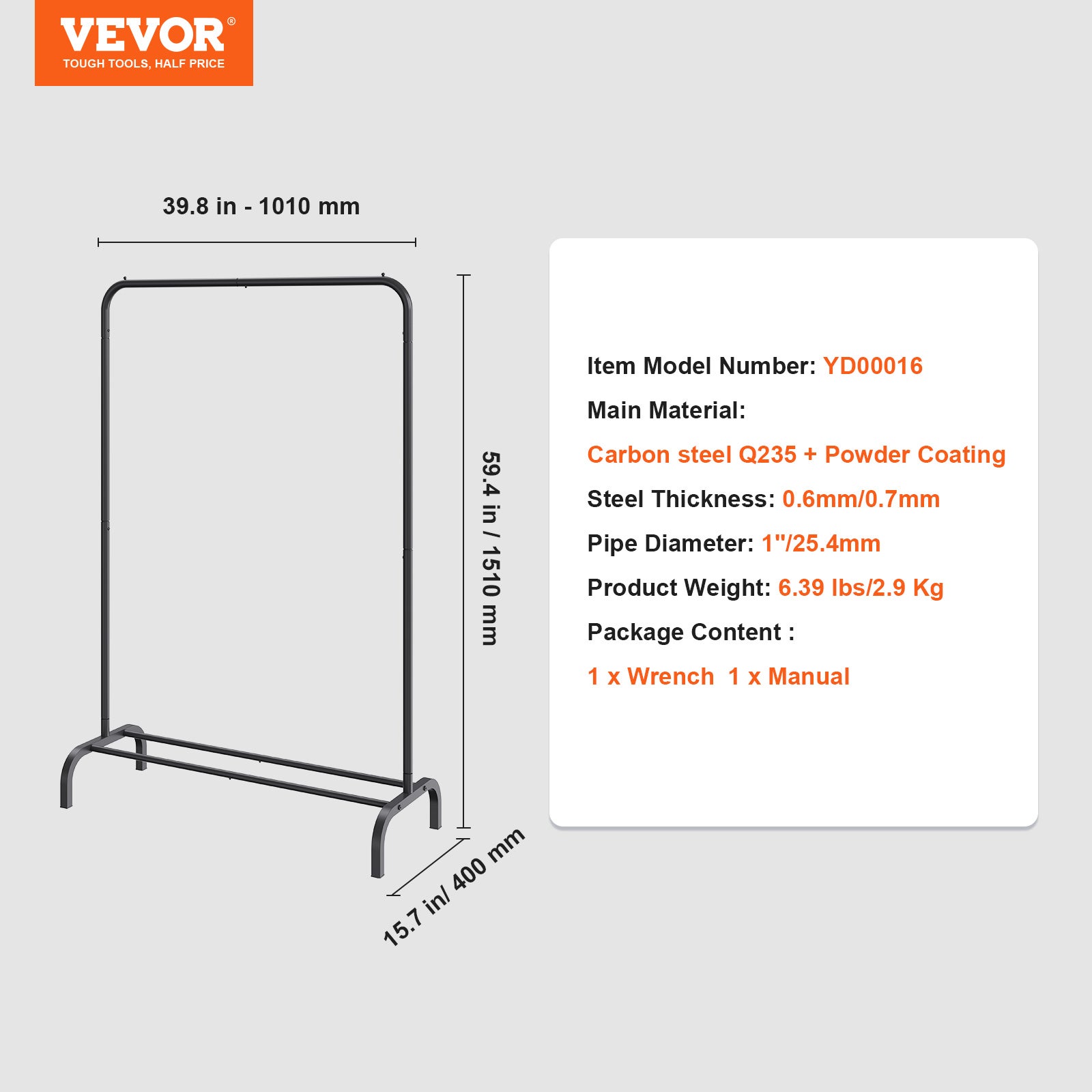 Portant à Vêtements VEVOR 101x40x151 cm, avec Étagères à Chaussures, en Acier au Carbone Stable, pour Rangement Buanderie Chambre à Coucher, Noir - 7