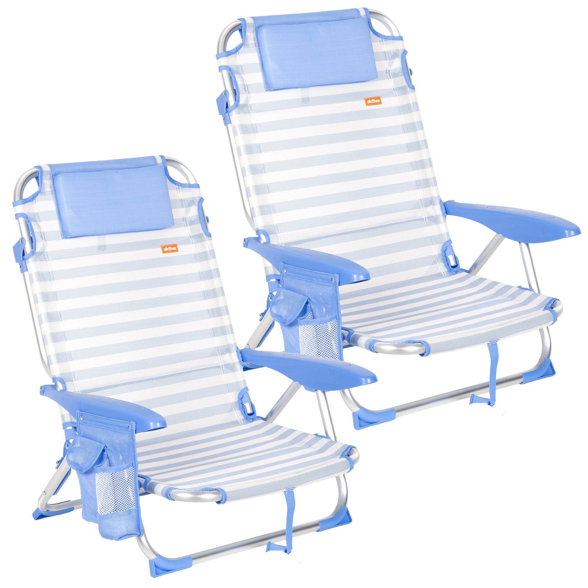 Pack 2 sillas playa bajo multiposición 51x45x76 cm rayas con bolsillos
