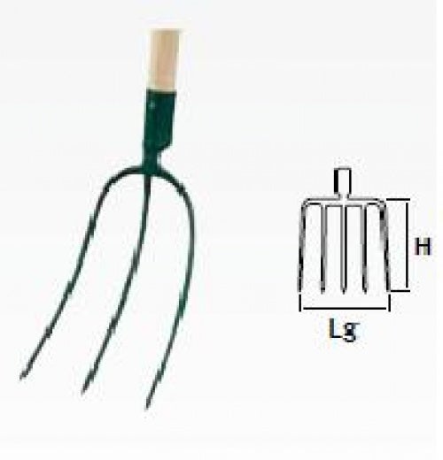 Fourche à foin douille 3 dents - 30 cm - manche bois certifié PEFC 100%
