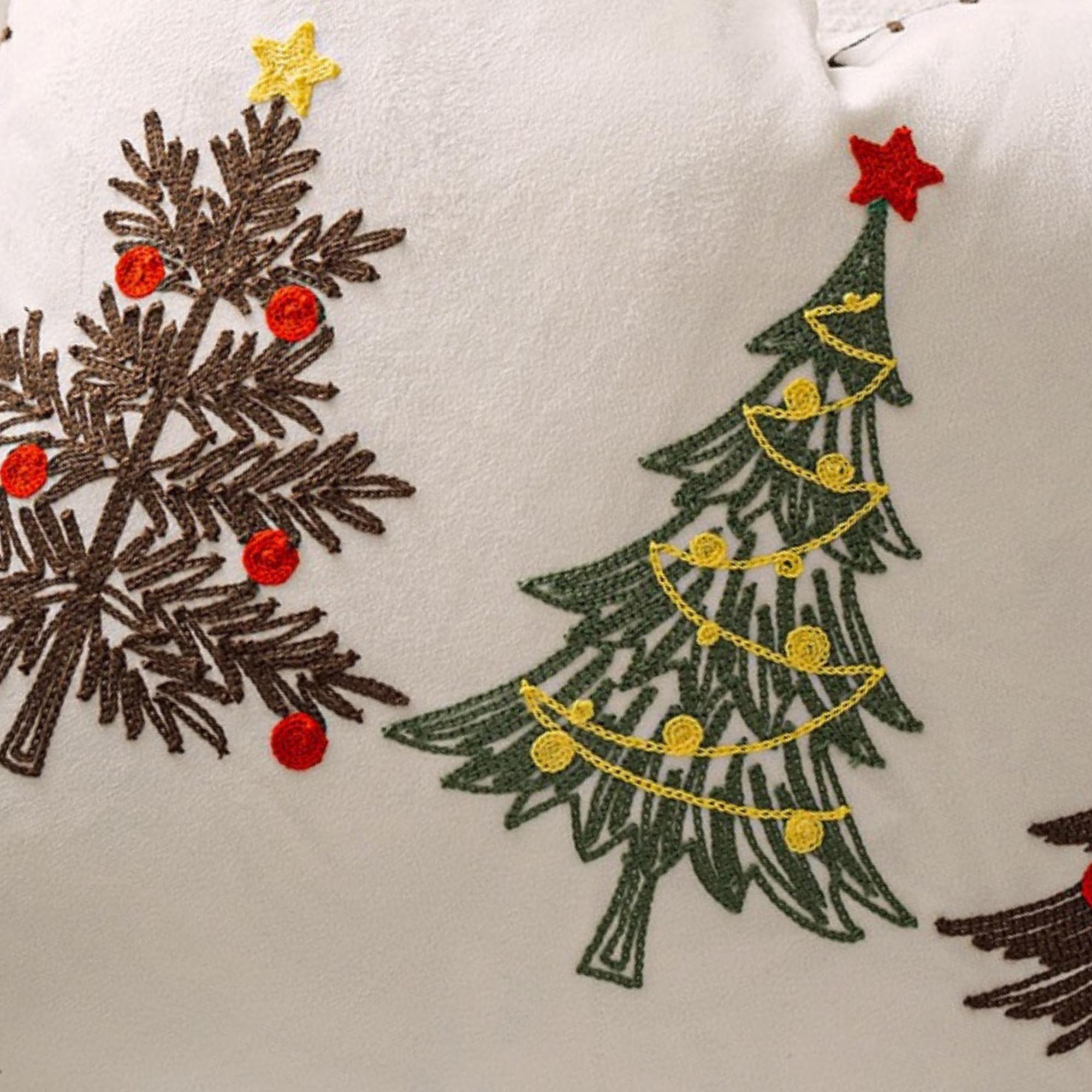 Conjunto de capas de almofada decorativas de Natal com 2 peças para sala de estar, desenho de árvore de Natal bordado, branca, 45 x 45 cm - 5