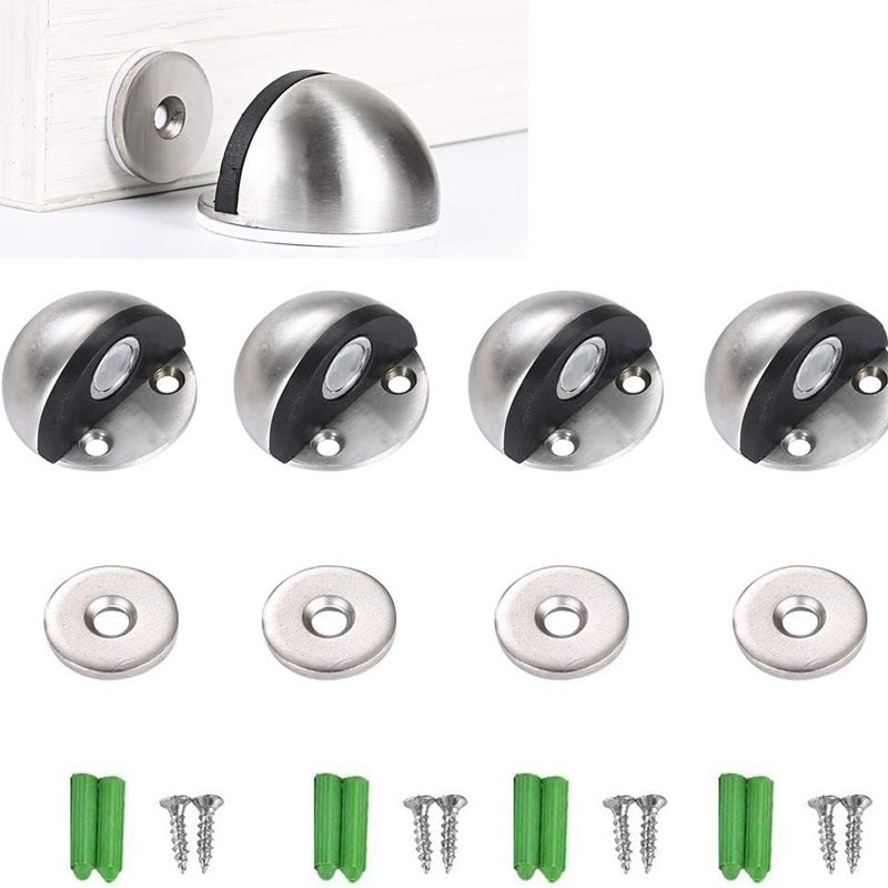 Magnetyczny ogranicznik drzwi - 4 sztuki, wytrzymały ogranicznik podłogowy ze stali nierdzewnej z naklejkami i śrubami