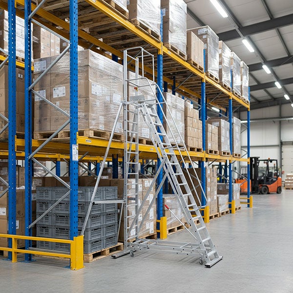 Escabeau roulant de 16 marches - Hauteur de travail maximale de 5.50m - 19615EL12B - 4