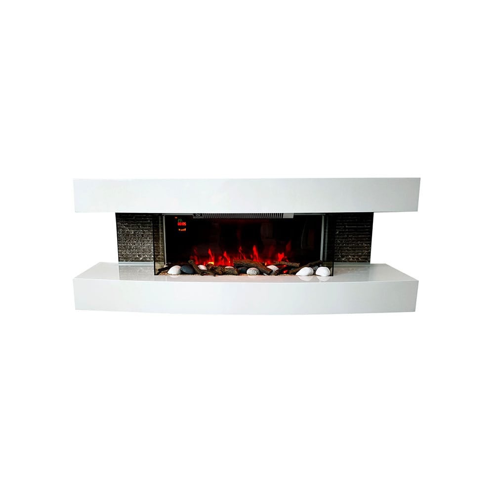 Chimenea eléctrica blanca paula mediana electricsun chimeneas eléctricas de pared modernas, con sonido, 10 colores, con aplicación, l120xh46x31cm