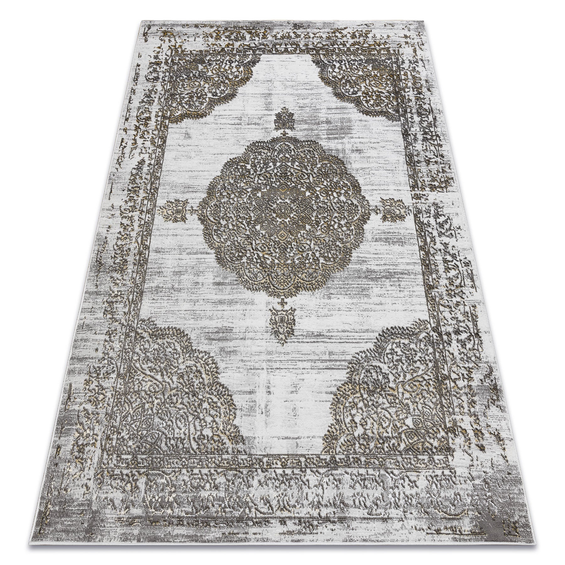 Dywan LIRA E1468 Rozeta, strukturalny, nowoczesny, glamour - szary / złoty 120x170 cm