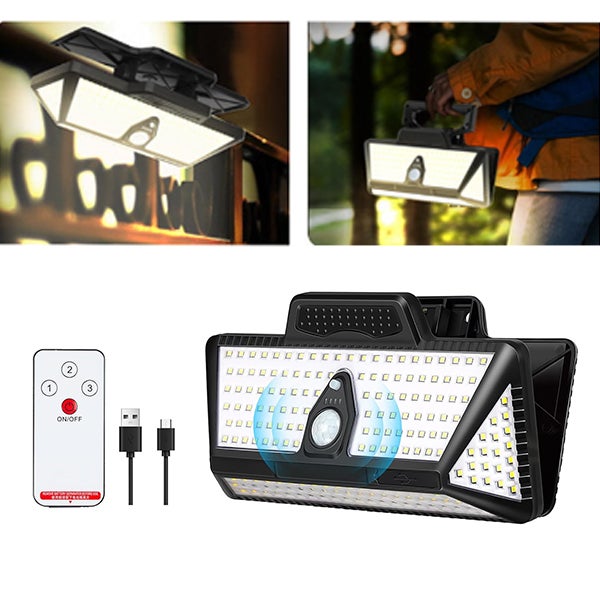 Lampa solarna z czujnikiem zmierzchu 3600mA, lampa klipsowa 208LED, wodoodporny reflektor solarny (światło ciepłe)