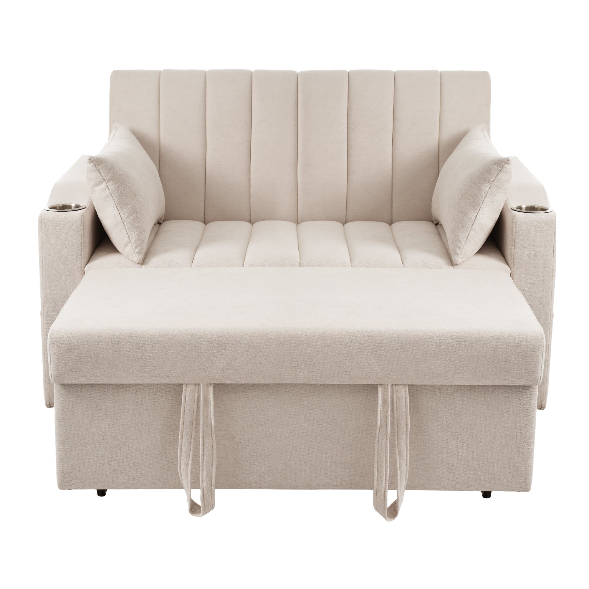 Nowoczesna 2-osobowa sofa z uchwytami na kubki i poduszkami - szara - 2