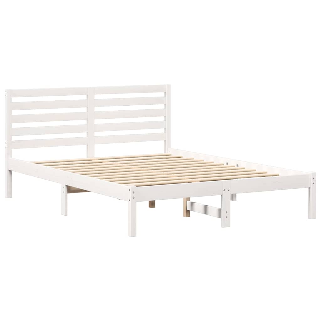 Cadre de lit avec tête de lit en pin massif blanc, 120 × 190 cm - 4