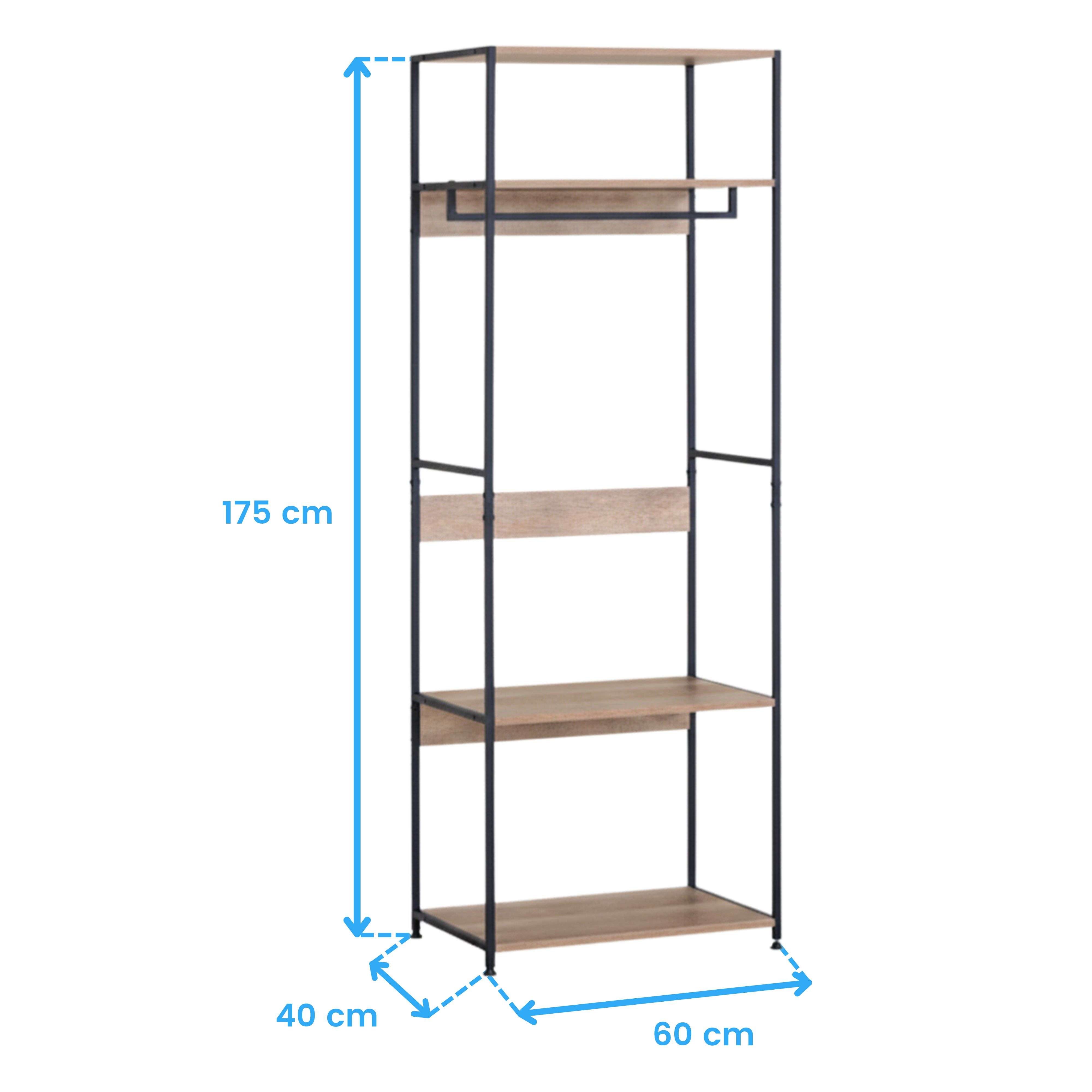 Dressing ouvert Lofi avec 3 étagères et tringle à vêtements en chêne Cambrian et noir 60 x 175 x 40 cm - 5