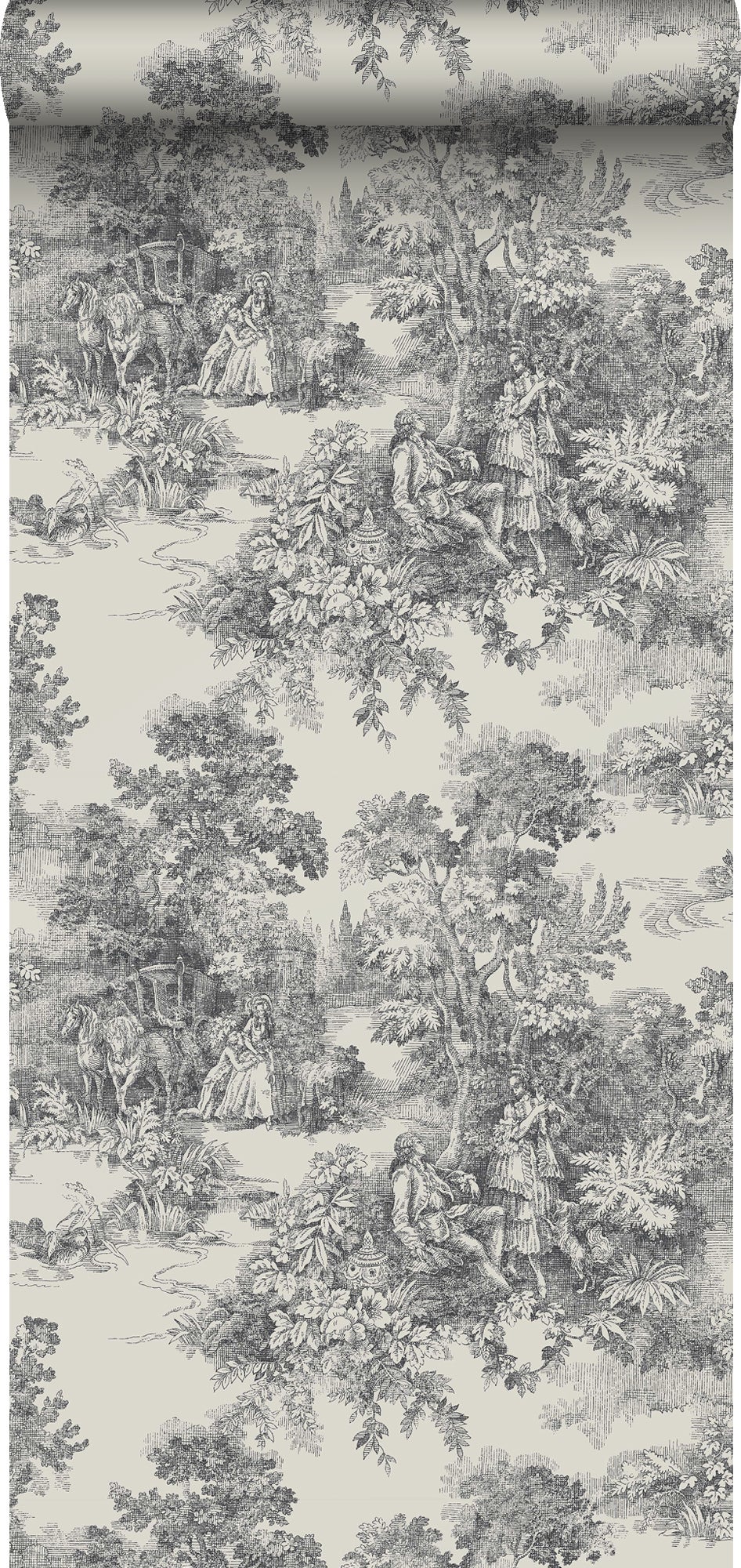 Tapeta nadruk toile de jouy szarym - 53 cm x 10.05 m - BORASTAPETER