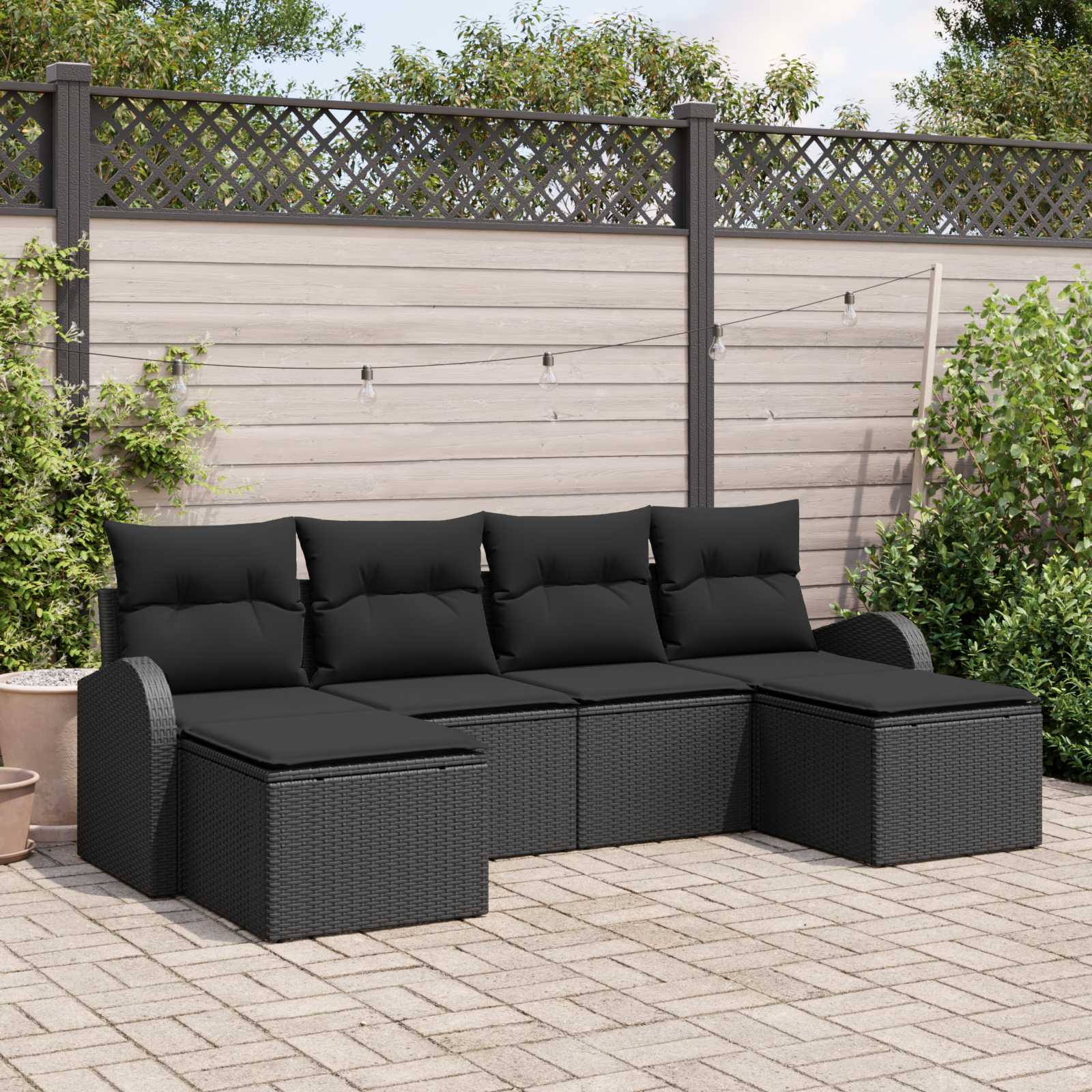 Zestaw Sof na Ogród z poduszką 6 pcs Czarny Rattan poli vidaXL