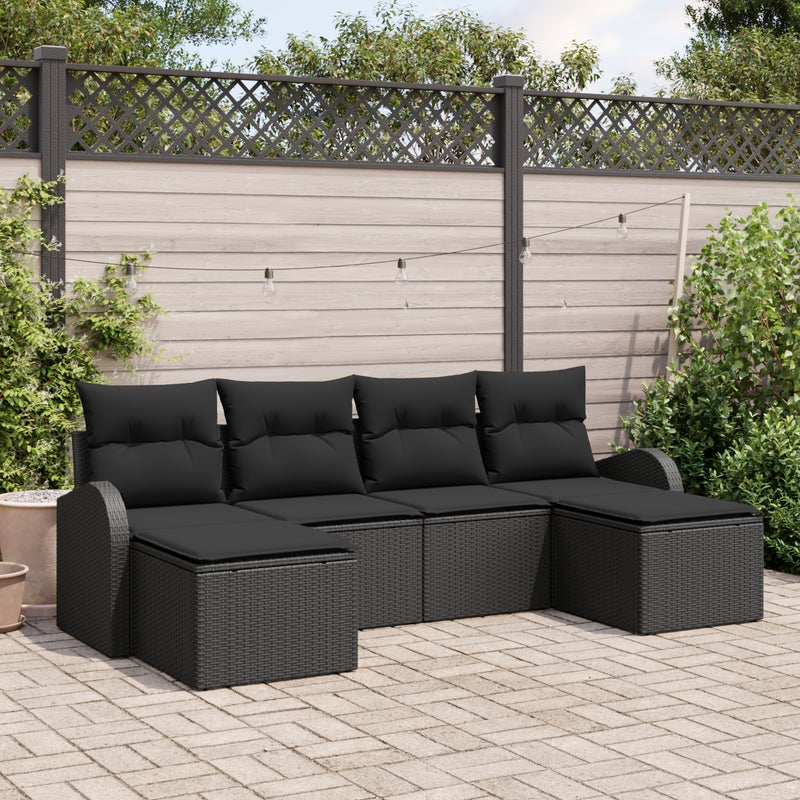Zestaw Sof na Ogród z poduszką 6 pcs Czarny Rattan poli vidaXL