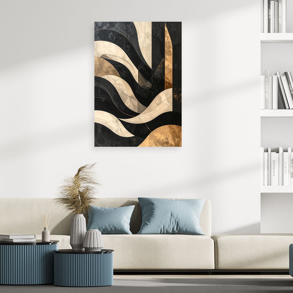 Obraz glamour do wnętrz loftowych, Nowoczesna abstrakcja geometryczna w złocie 70x100 - 2