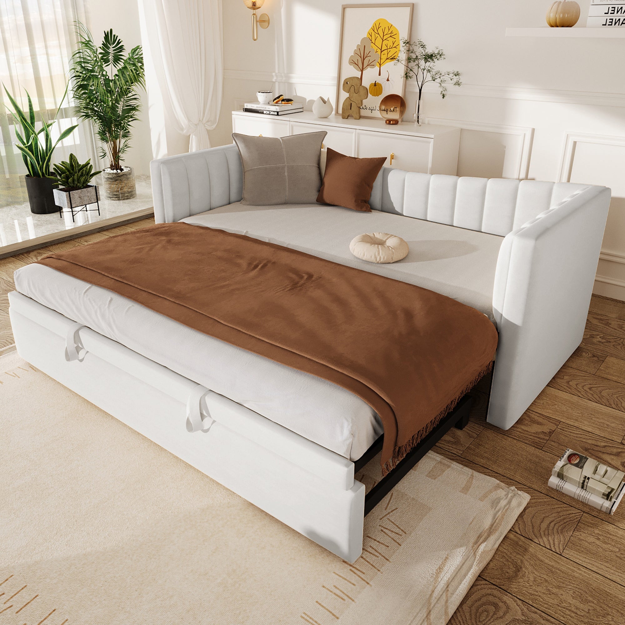 Lit rembourré 90 x 190 cm avec lit gigogne lit simple plat en tissu