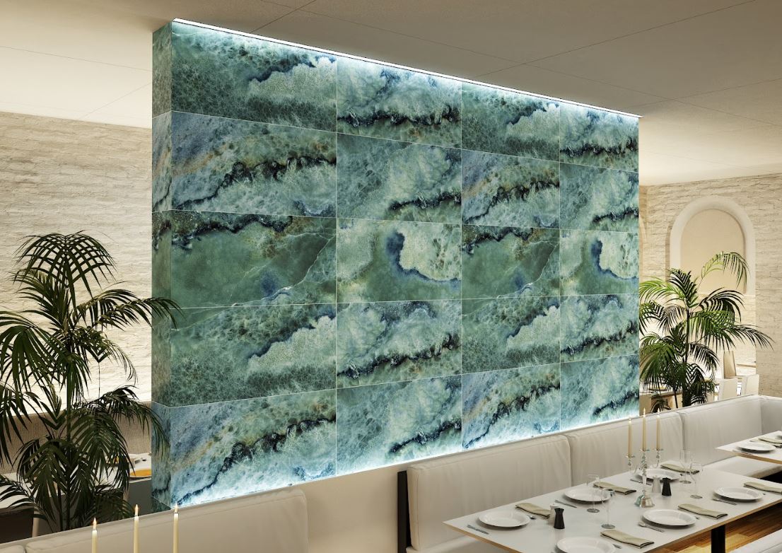 Carrelage sol/mur int/ext effet marbre vert Amour Semi Lappato l.120 x L.60 cm MAJORCA TIFFANY - 2