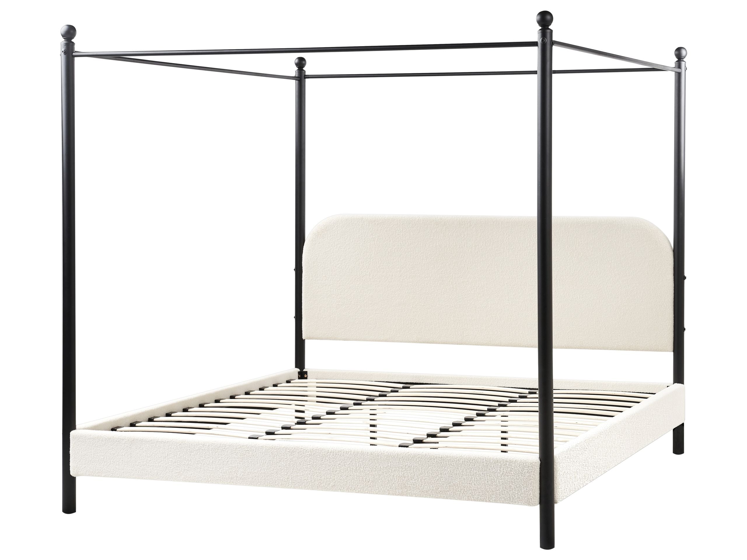 Cama com dossel Bouclé DANNEMOIS 180 x 200 cm Branco creme - 4