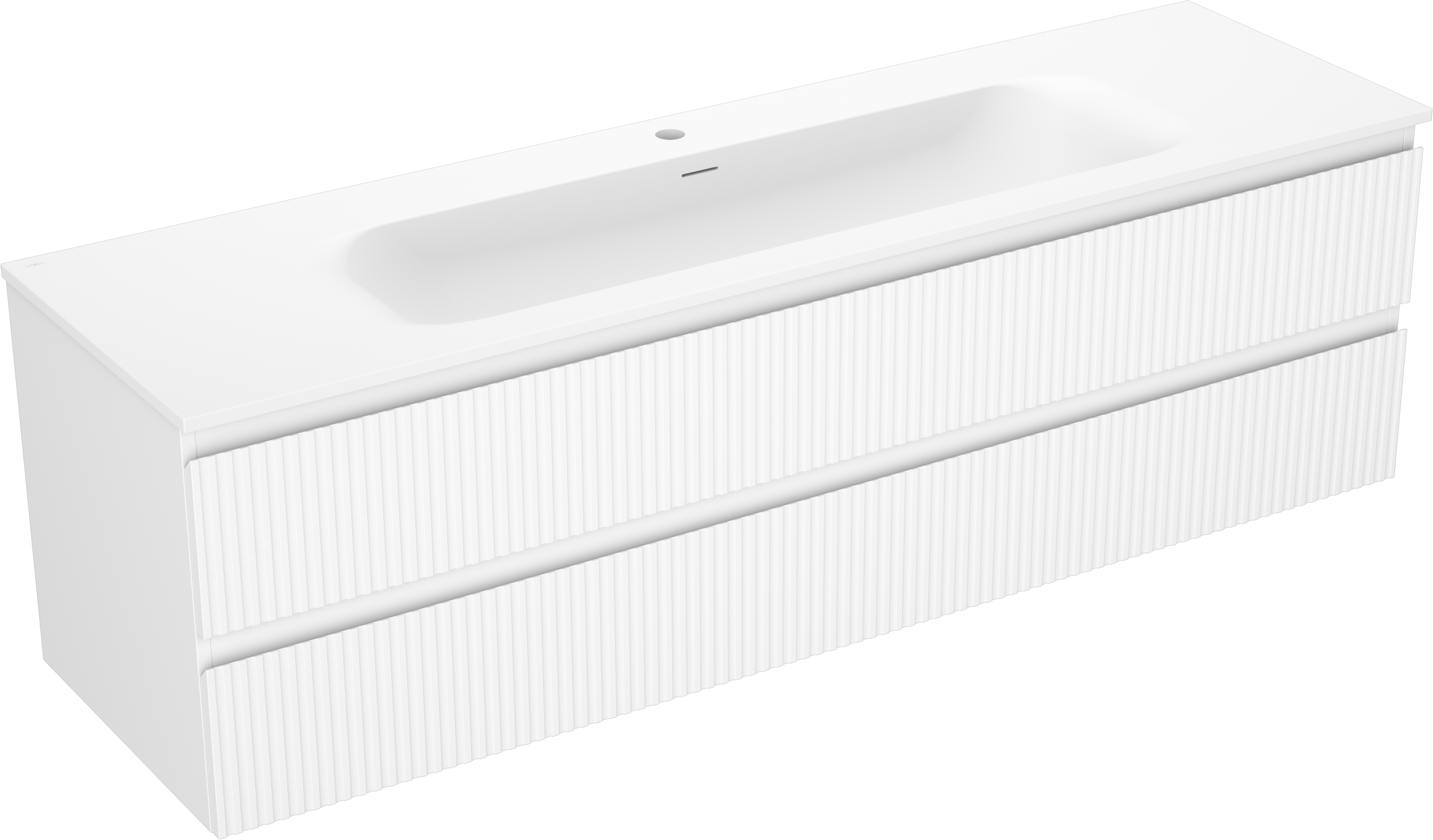 Mexen Rivel szafka łazienkowa 160 cm z umywalką Vela, 2 szuflady, ryflowana , biała mat - 91A20-16047-2-BFF01-W23M01