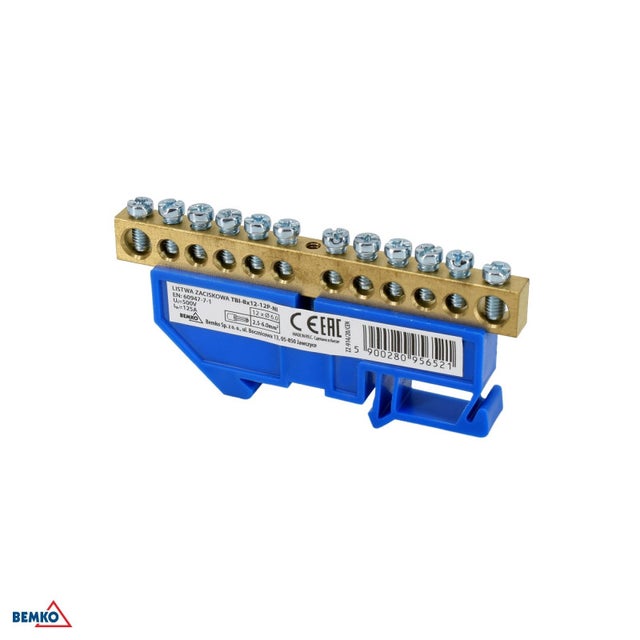 Terminale guida DIN - 1 modulo - Installazione su guida TH35 - Tensione di isolamento 500V - Blu
