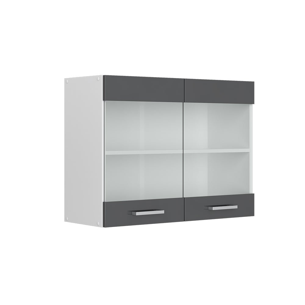 Vicco Uniwersalna szafka ścienna R-Line, Antracyt wysoki połysk, 80 cm z drzwiami szklanymi