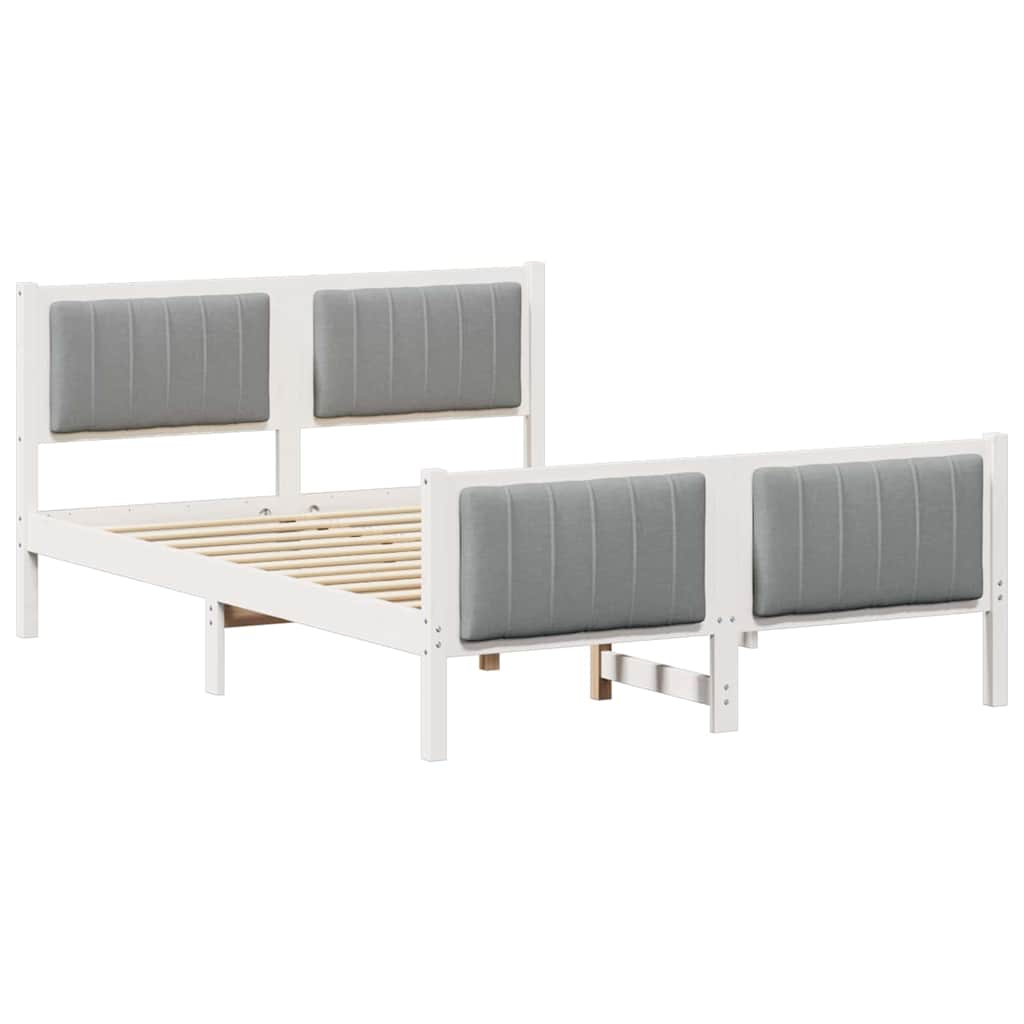 Cadre de lit avec tête de lit blanc et gris clair pour la chambre, 135 × 190 cm - 2