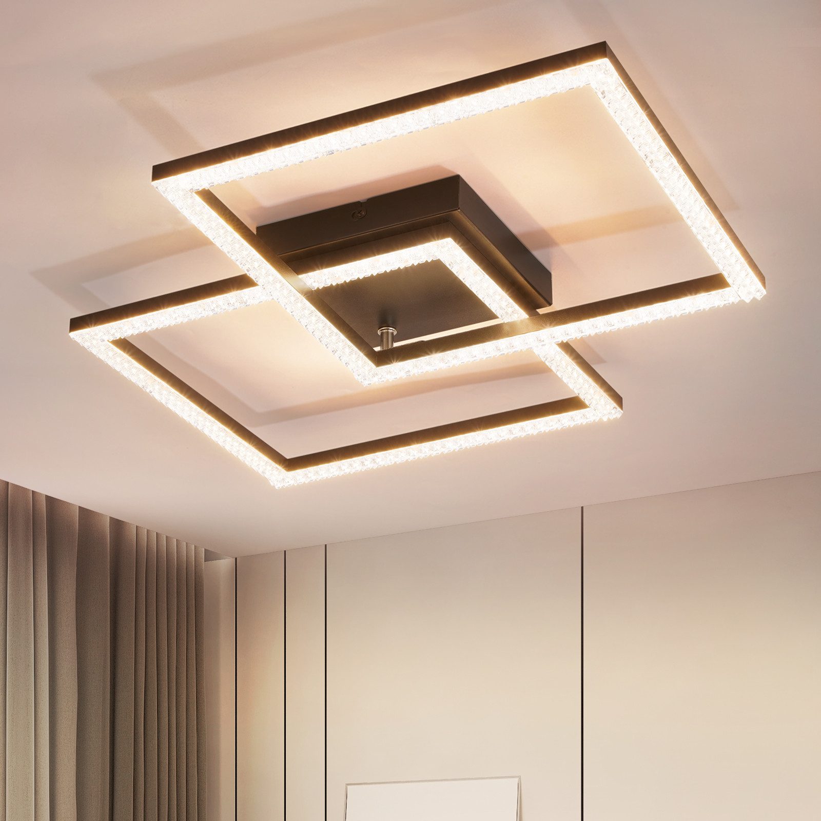 ZMH Lampa sufitowa LED do salonu, czarna, 3000K, ciepła biel, nowoczesna, kryształowa lampa do sypialni, 24W, do kuchni, sypialni i korytarza