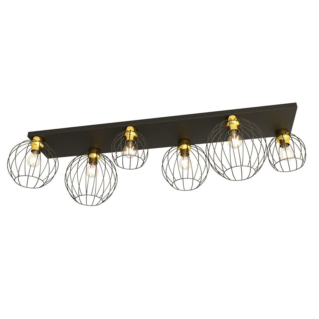 Lampa sufitowa wisząca Nest czarno-złota 6xE27x15W industrialna wym: 28 x 125 x 24 cm metal Emibig