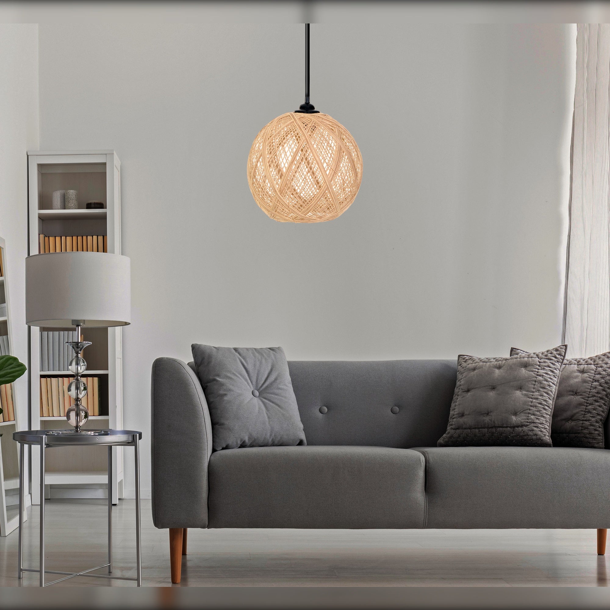 Lampada del tetto yute, fatta a mano marrone, crudo - 4