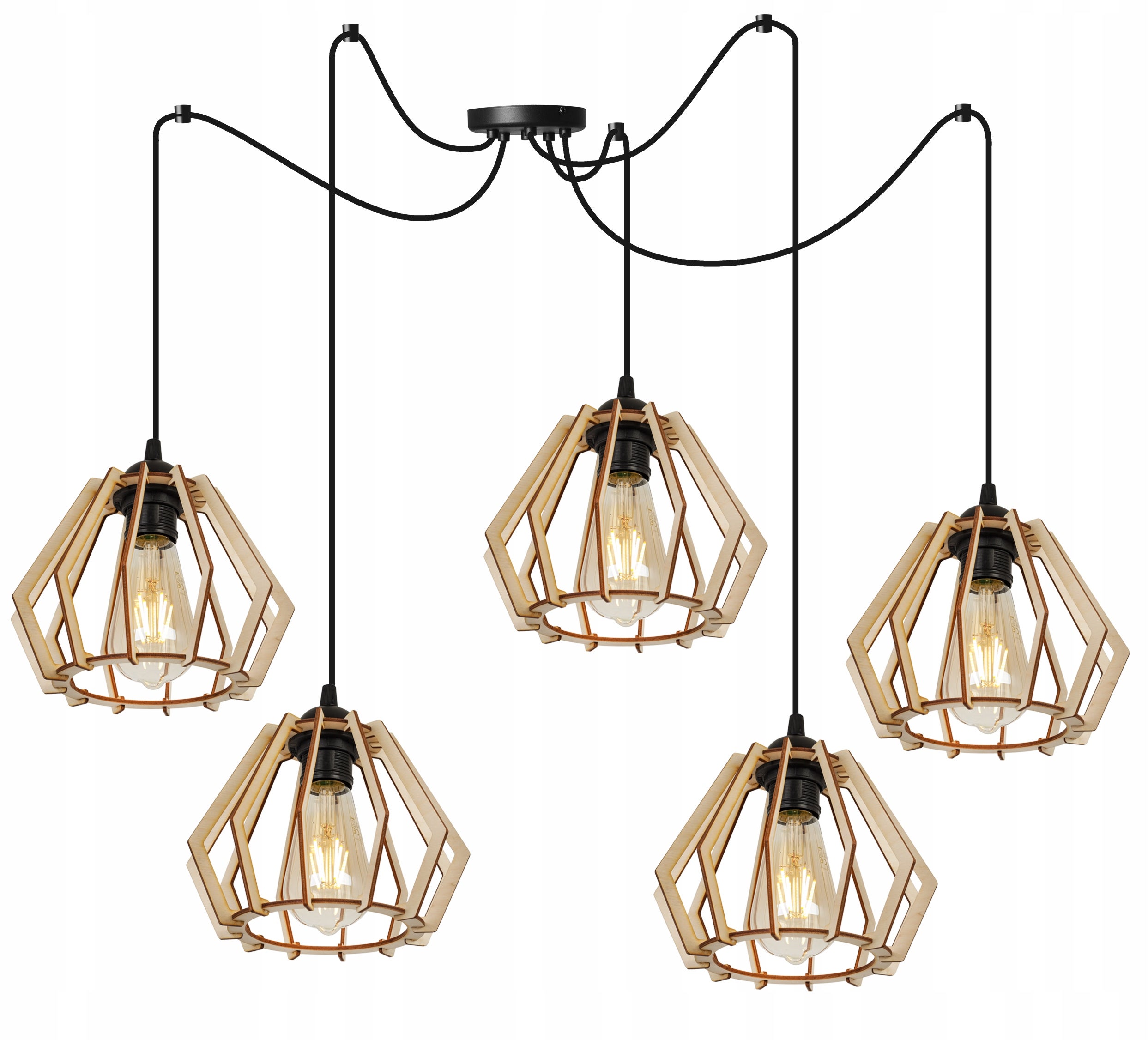 Lampa sufitowa wisząca modern Spider Timber 5xE27 klosz drewniany diament beżowy Light Home LH