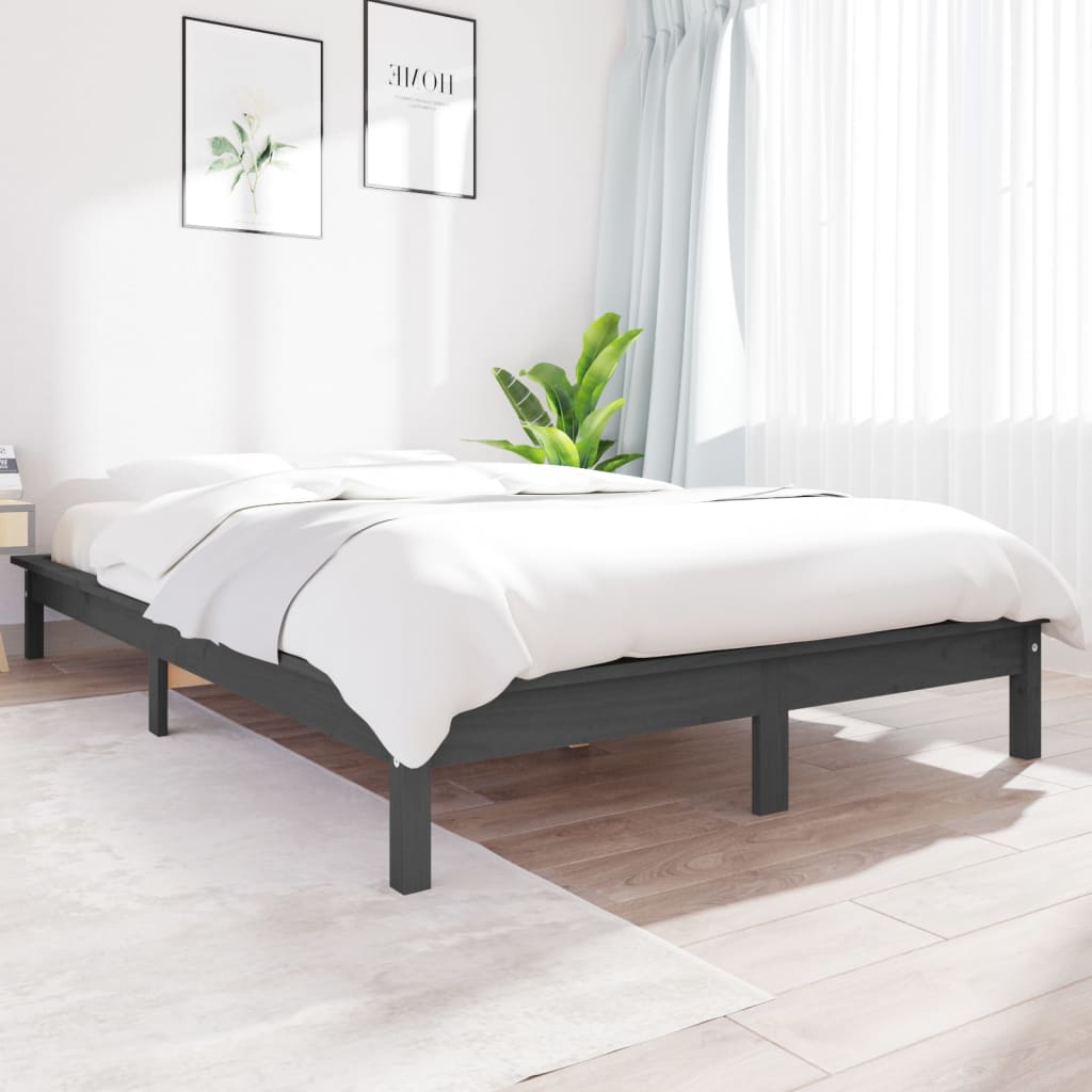 Łóżko Drewniane Szare Rama Łóżka Ze Stelażem Drewniana Łóżko Do Sypialni Pokoju 120 x 200 cm