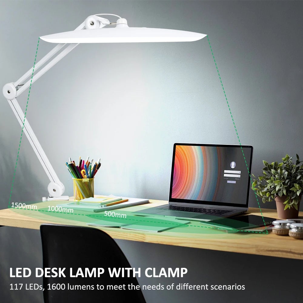 SKYLEO Lampada da Scrivania LED - Lampada da Tavolo - 5 Modalità Colore x 11 Livelli di Luminosità - Braccio Oscillante Regolabile - Funzione Timer e Memoria - 12 W - Bianco